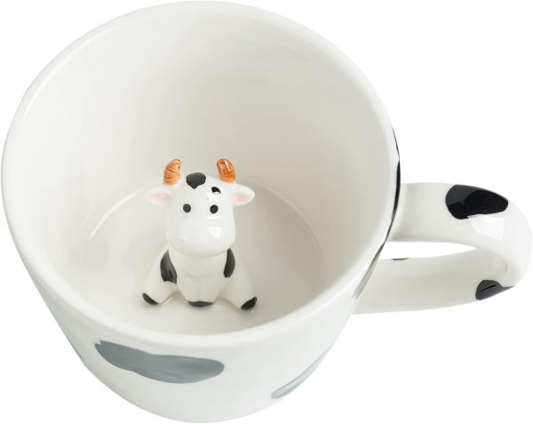Cow Ceramic Cup Hidden 3D Animal Inside Mug,Cute Cartoon Handmade Figurine Mugs,Holiday and Birthday Gift for Coffee Milk Tea Lovers,12 OZ(White,Black)