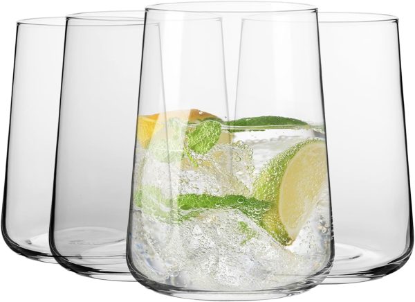 Glasses for Water, Juices and Other Drinks | Elegant Design | Set of 4 | Capacity 16.6 fl oz | Infinity Collection | Ideal for Home, Restaurant, Parties | Dishwasher Safe
