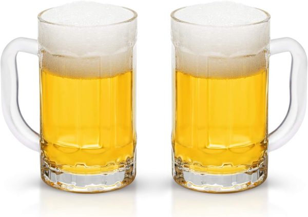 2 Pack Heavy Large Beer Glasses with Handle - 14 Ounce Glass Steins, Classic Beer Mug glasses Set