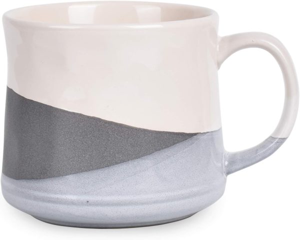 Large Stoneware Coffee Mug, Big Tea Cup for Office and Home, 21 Oz, Dishwasher and Microwave Safe, 1 PCS (Geometry-Grey)