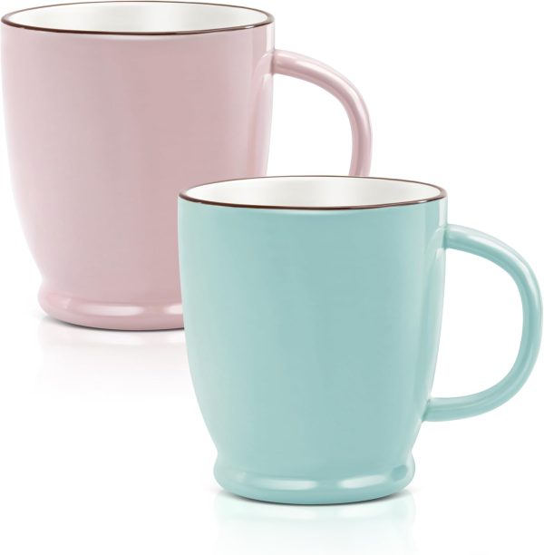 Jelly Mug, 18 oz Large Ceramic Coffee Cup, Cute Porcelain Teacup with Handle, Unique Uneven Surface (Set of 2, Celeste Blue & Cherry Pink)