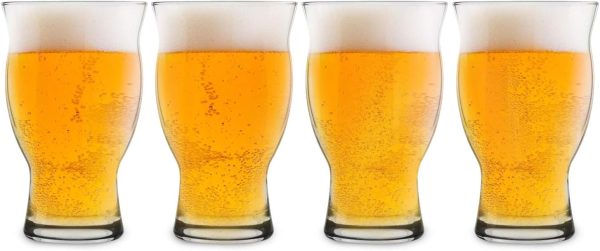 USA Made Nucleated Tulip Pint Glasses for Better Head Retention, Aroma and Flavor- 16 oz Ultimate Pint Glass for Beer Drinking- IPA Beer Glasses For Men- Cool Beer Glass Stackable Design- 4 Pack