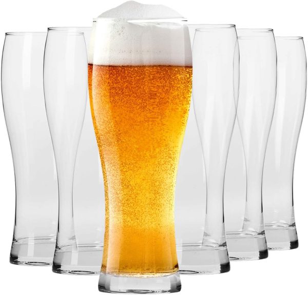 Tall Beer Pint Glasses, Set of 6, 16.9 oz, , Beer Tatsing, Lager, IPA APA Glasses, Dishwasher Safe, Made in Europe