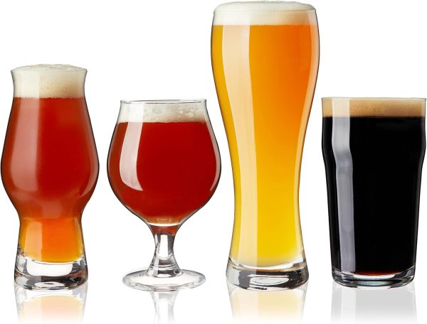 Beer Tasting Kit Glasses, Dishwasher Safe for Drinking IPAs, Tulips, Hefeweizen, and Imperial Pint Glassware, Set of 4