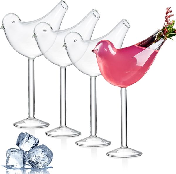 4 Pack Bird Cocktail Glasses, 160ml/5.4 Oz Bird Shaped Martini Glass, Clear Fancy Drinking Glasses, Unique Wine Glasses for champagne, Mixed Drinks, Party, Wedding and Home decor