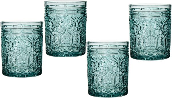 Old Fashioned Whiskey Glasses, Drinking Glasses, Vintage Decor, Glass Cups, Water Glasses, Cocktail Glasses  Collection, 12oz, Seafoam, Set of 4