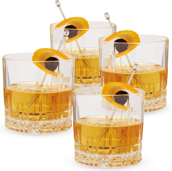 Double Old Fashioned Glasses Set of 4 - Lowball Cocktail Glasses European-Made Crystal, Dishwasher Safe, Professional Quality Cocktail Glass Gift Set - 13 oz
