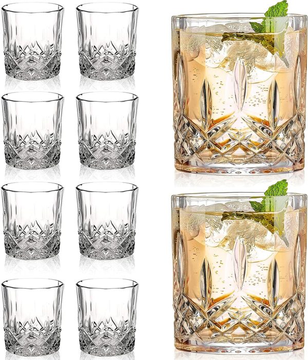 Crystal Whiskey Glasses Set of 8(Buy 6, get 2 Free), 11 OZ Old Fashioned Whiskey Glasses, Bourbon Cocktail  Glasses, Clear Bar Glasses for Drinking Scotch Vodka Tequila Rum Gift for Men