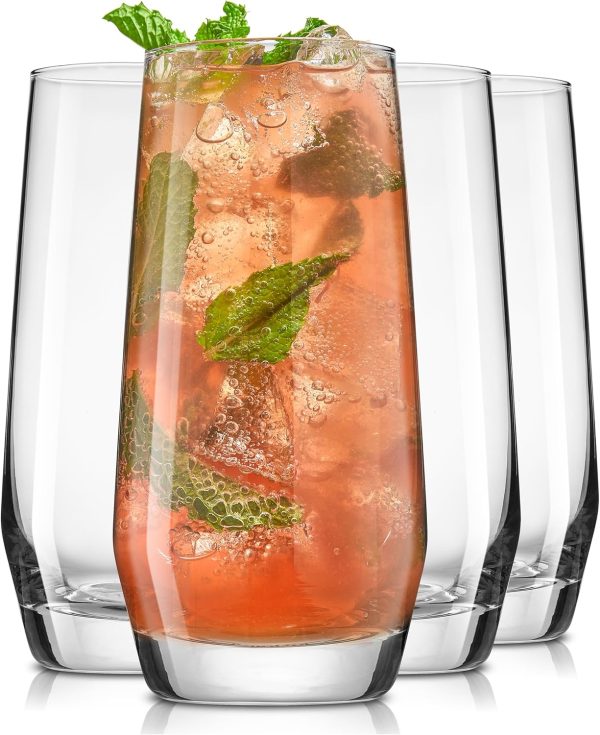 18.5 oz Highball Glasses, 4pc Tall Glass Sets. Lead-Free Crystal Glass Drinking Glasses. Water Glasses, Mojito Glass Cups, Tom Collins Bar Glassware, and Mixed Drink Cocktail Glass Set