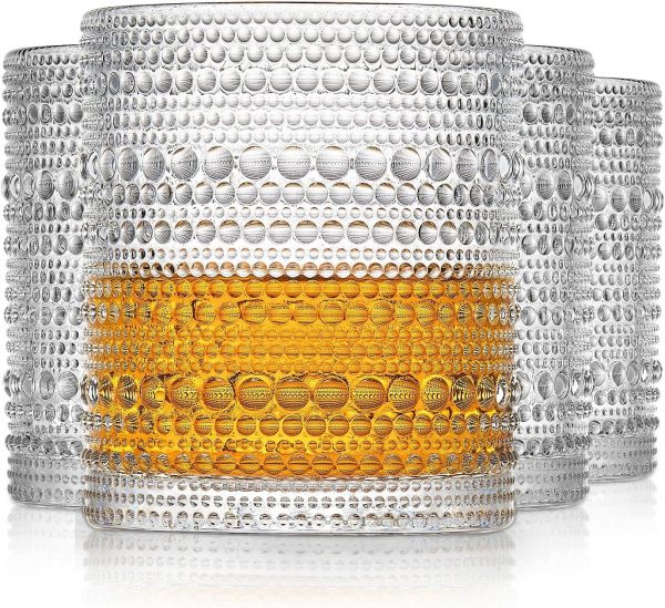 Drinking Glasses Old Fashion Glass 10oZ rocks glasses Set of 4 glasses Water Juice Cocktail Vintage Glassware Set Gift for Men Women