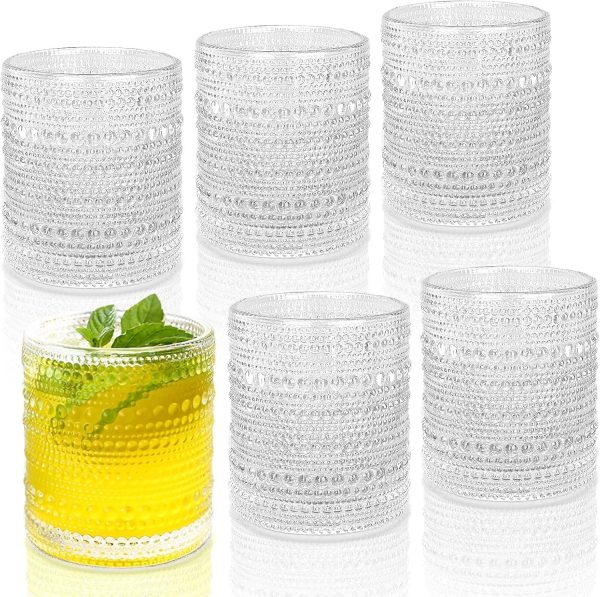 Cocktail Glasses Drinking Glasses 10 oz  Drinking Glasses Set of 6, Vintage Glassware, Textured Glass Cups Bubble Glasses Water Glasses Old Fashion  Glasses Set, Clear