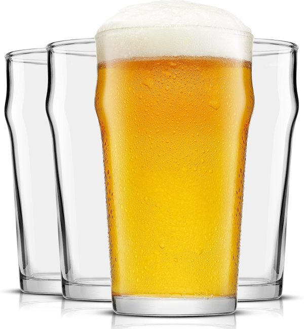 19oz Beer Pint Glasses Set of 4. Large Beer Pint Glass Capacity in a Traditional Pub Drinking Glasses Design. Oversized Beer Glasses Set for Guinness, Stout, and Big Craft Beer Glasses